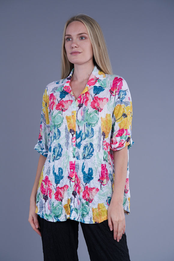 CRINKLE PRINTED DOLMAN SLEEVE SHIRT