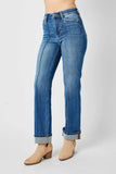 Judy Blue HW Front Seam Detail & Cuffed Straight Leg Jean