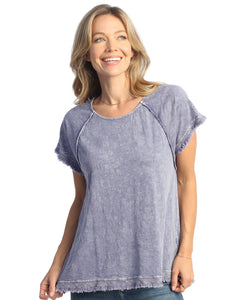 Mineral Washed Raglan Short-Sleeve Top With Gauze